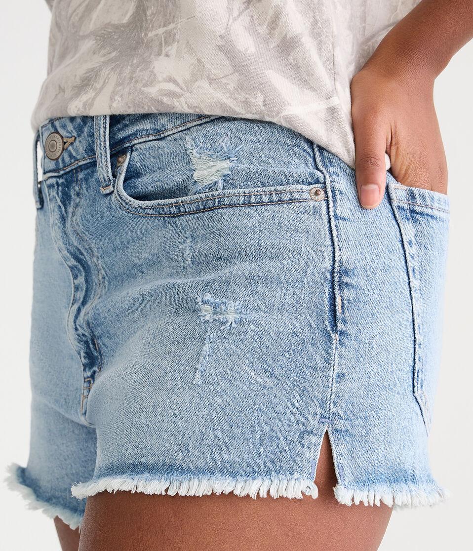 Aéropostale Curvy Vintage High-Rise Denim Shorty Shorts Medium Wash