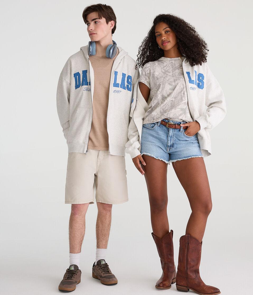 Aéropostale Dallas Texas Essentials Full-Zip Hoodie Lightest Heather Grey