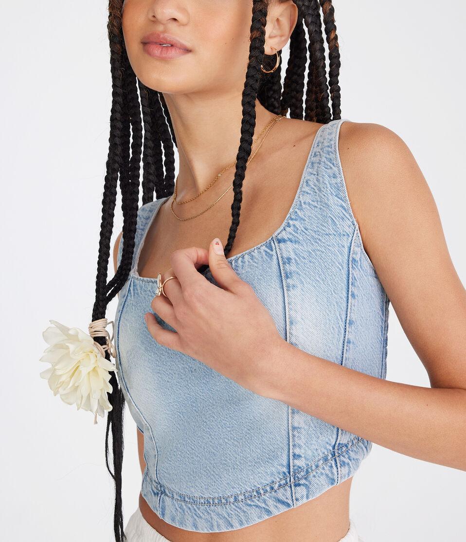 Aéropostale Denim Square-Neck Corset Tank Medium Wash