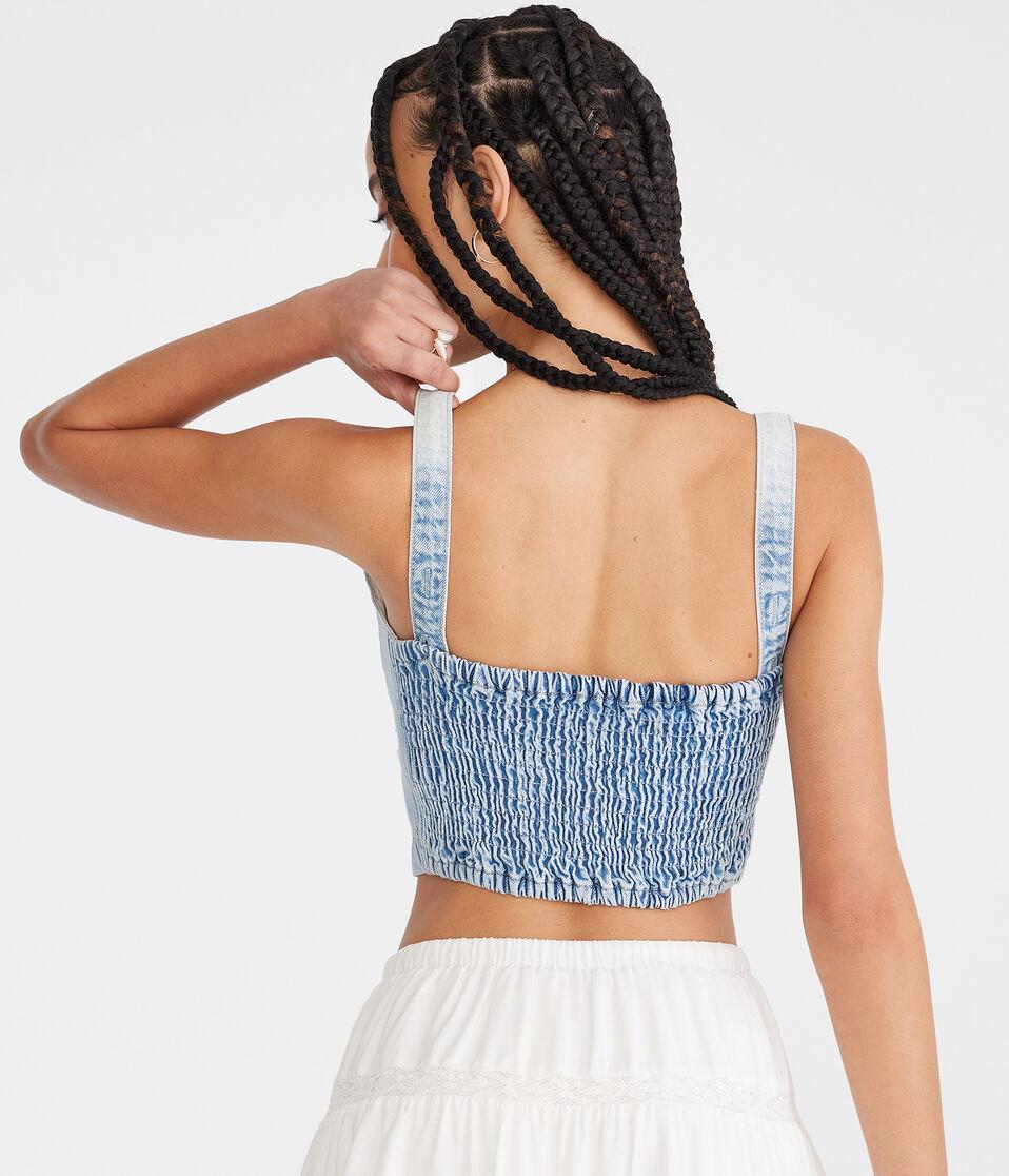 Aéropostale Denim Square-Neck Corset Tank Medium Wash