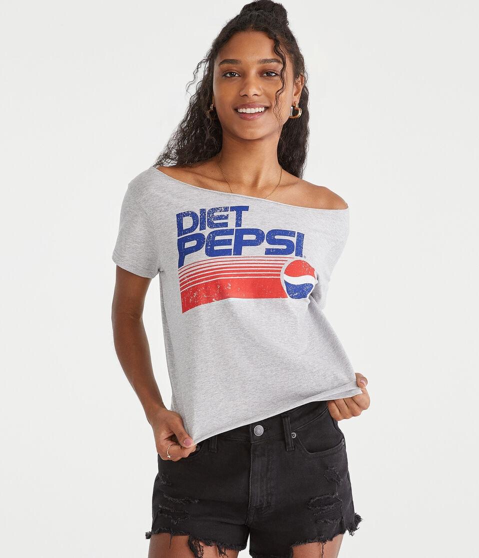 aéropostale Diet Pepsi Off-The-Shoulder Graphic Tee light heather grey