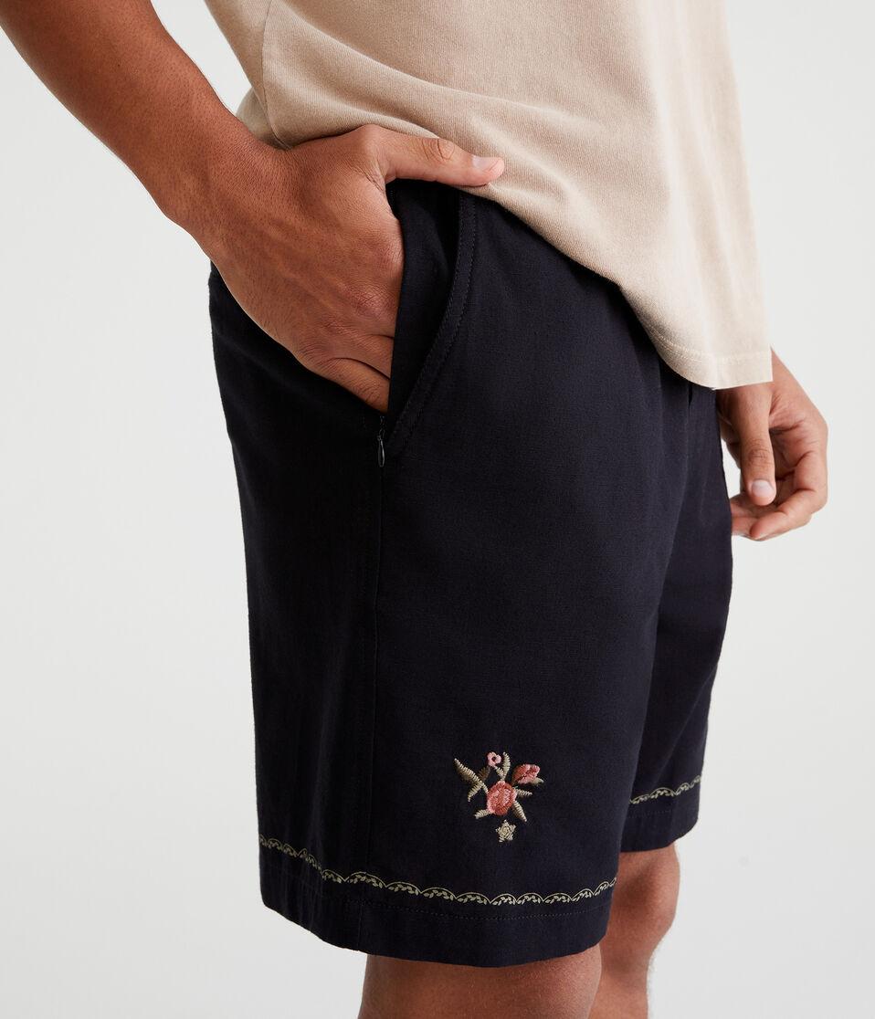 Aéropostale Embroidered Floral Linen Shorts 7" Black Fox