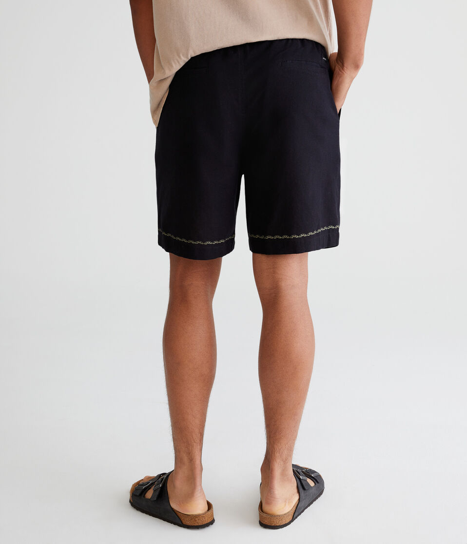 Aéropostale Embroidered Floral Linen Shorts 7" Black Fox
