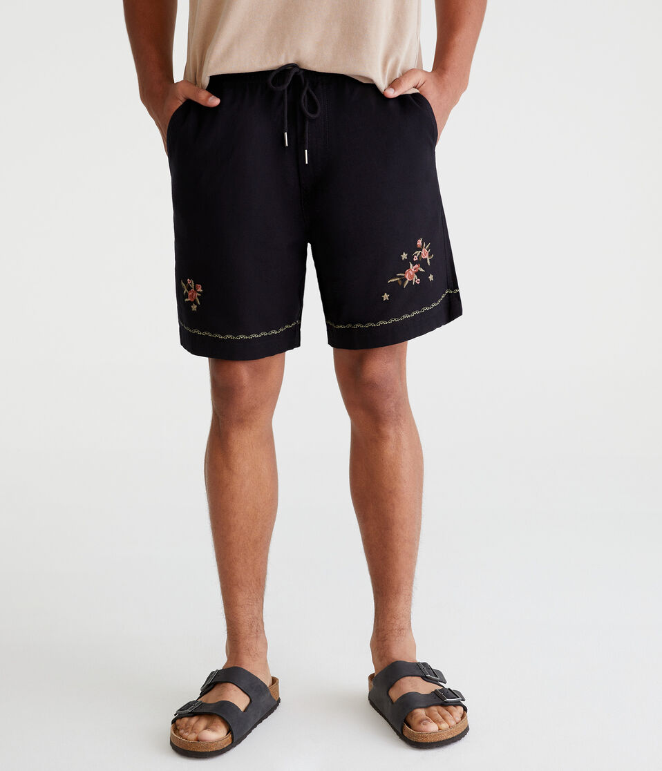 aéropostale Embroidered Floral Linen Shorts 7" black fox