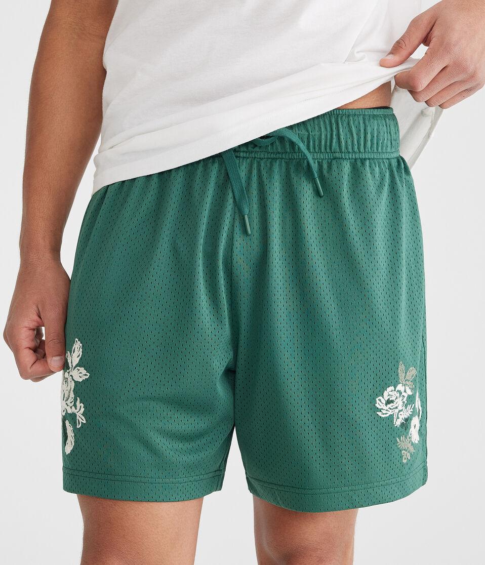 aéropostale Embroidered Floral Mesh Shorts 6" smoke pine