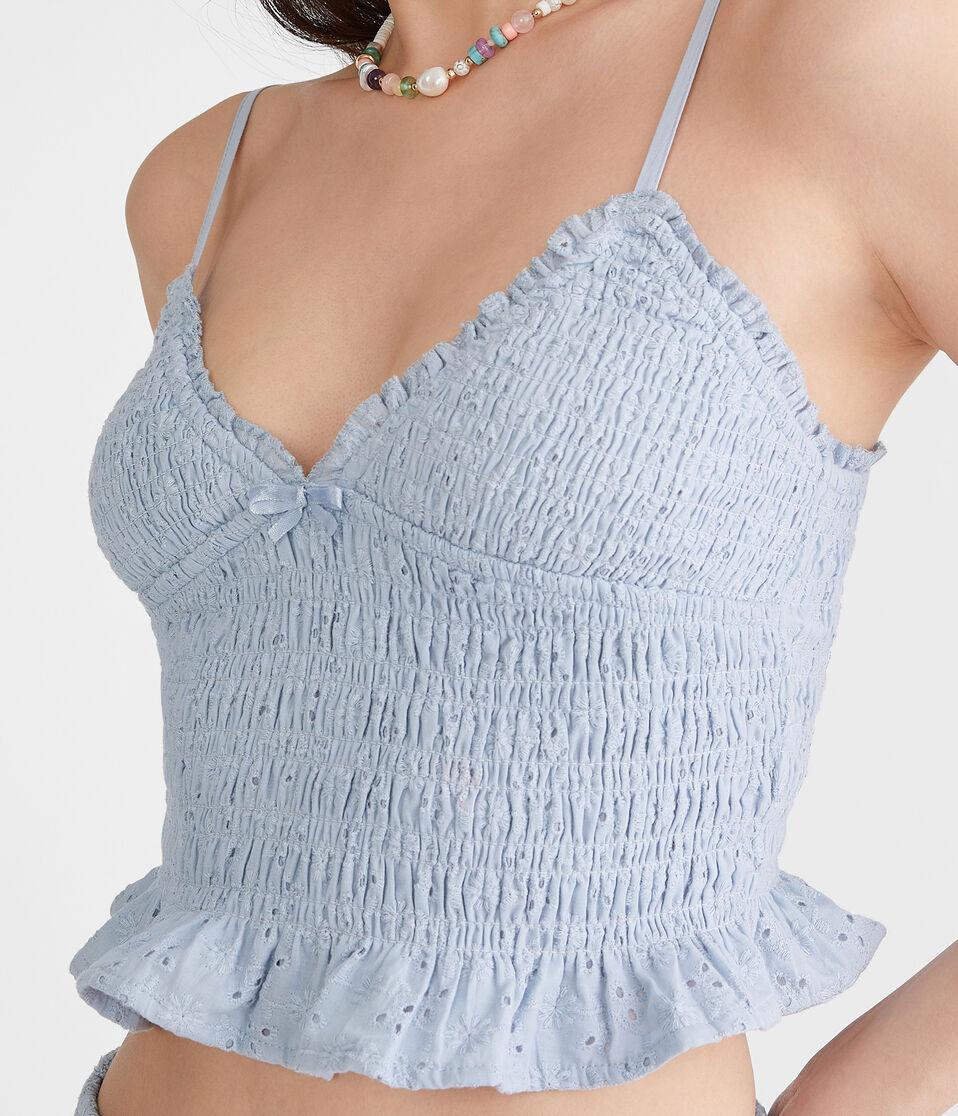 Aéropostale Eyelet Smocked V-Neck Crop Top Moonshade