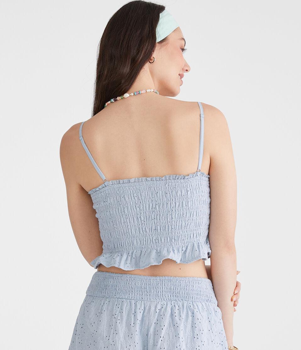 Aéropostale Eyelet Smocked V-Neck Crop Top Moonshade