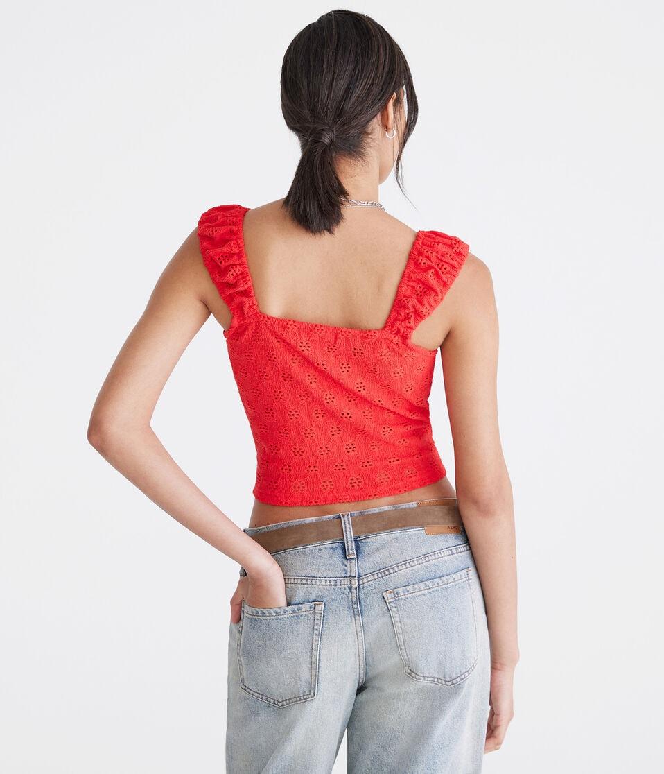 Aéropostale Eyelet Square-Neck Crop Top Pointsettia