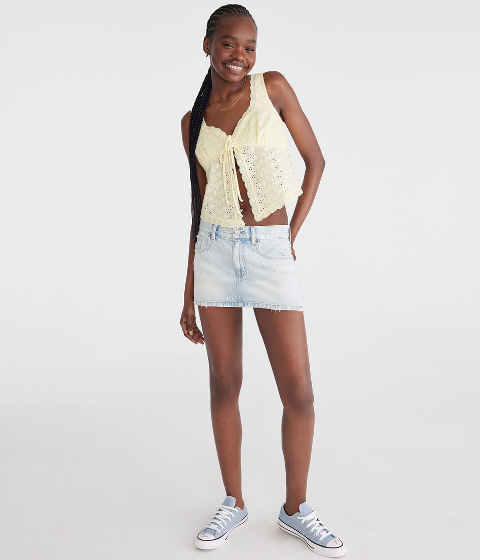 Aéropostale Eyelet Tie-Front Flyaway Tank Lemon Sorbet