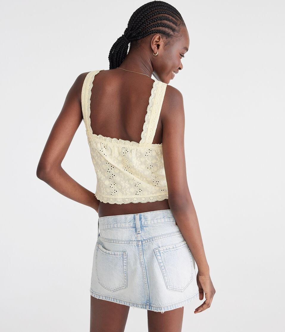 Aéropostale Eyelet Tie-Front Flyaway Tank Lemon Sorbet