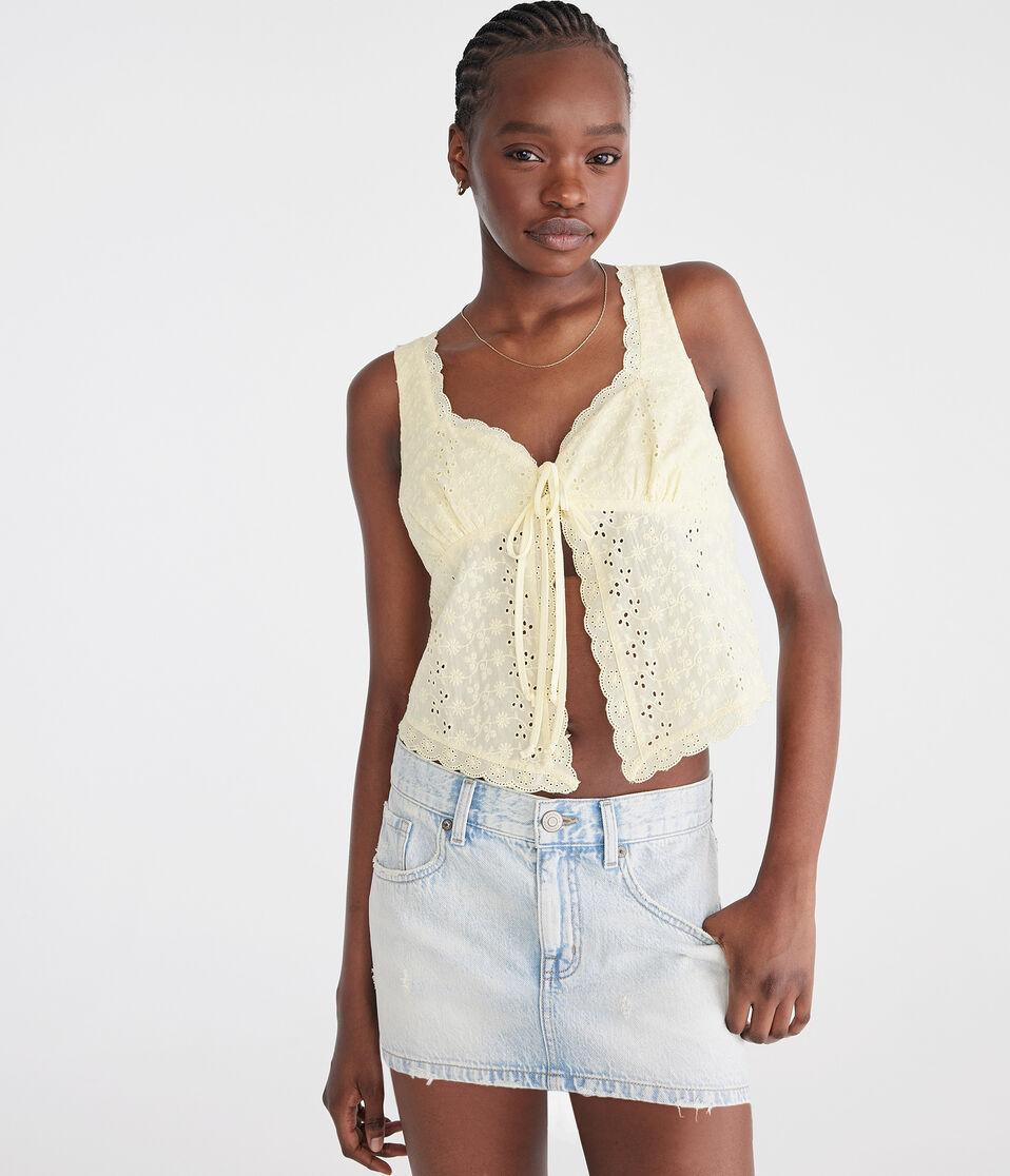 aéropostale Eyelet Tie-Front Flyaway Tank lemon sorbet