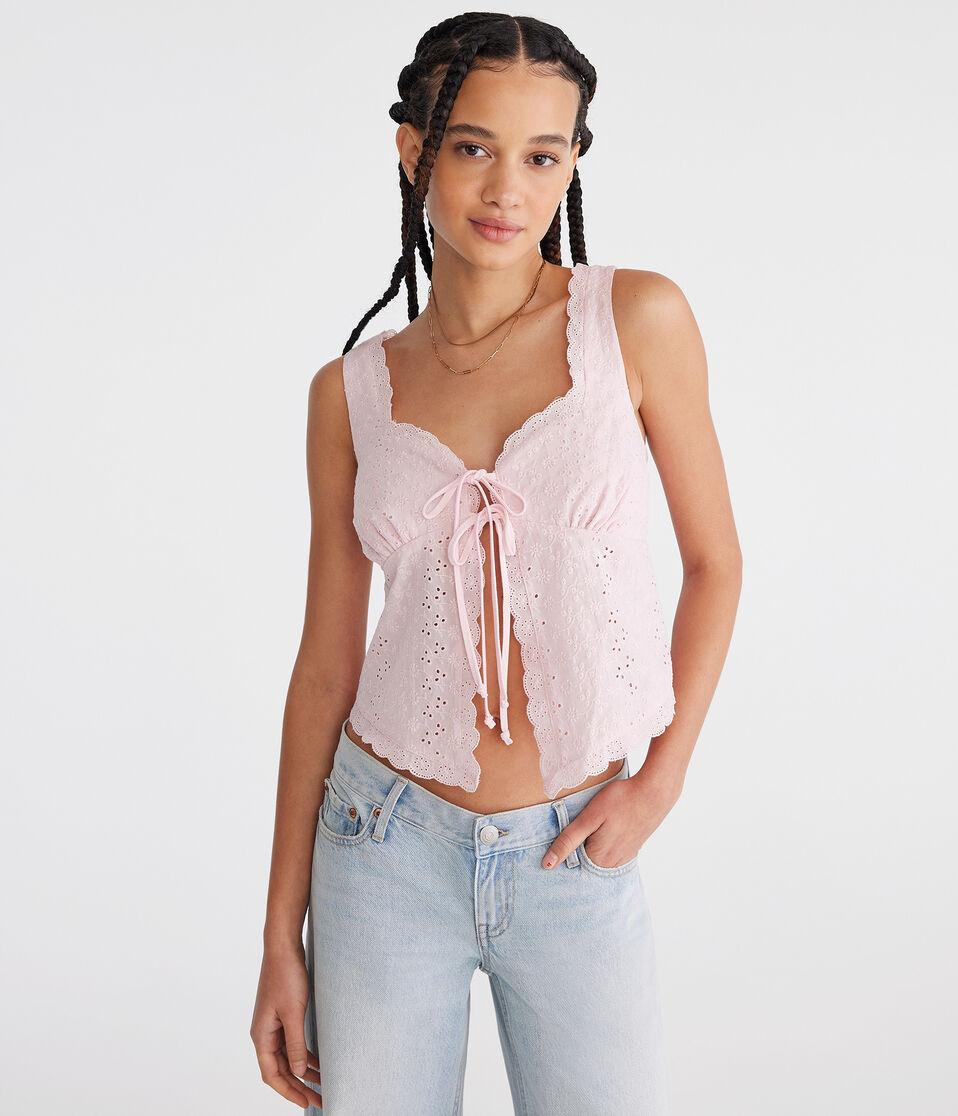 aéropostale Eyelet Tie-Front Flyaway Tank peach whip
