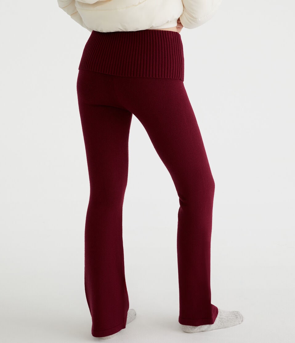 Aéropostale Flare Mid-Rise Fold-Over Sweater Pants Burgundy
