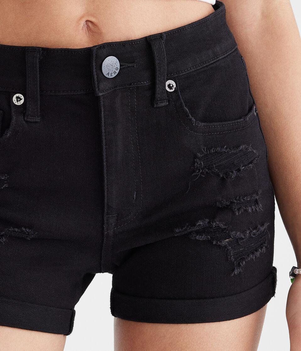 Aéropostale Flex Effects High-Rise Denim Midi Shorts Black