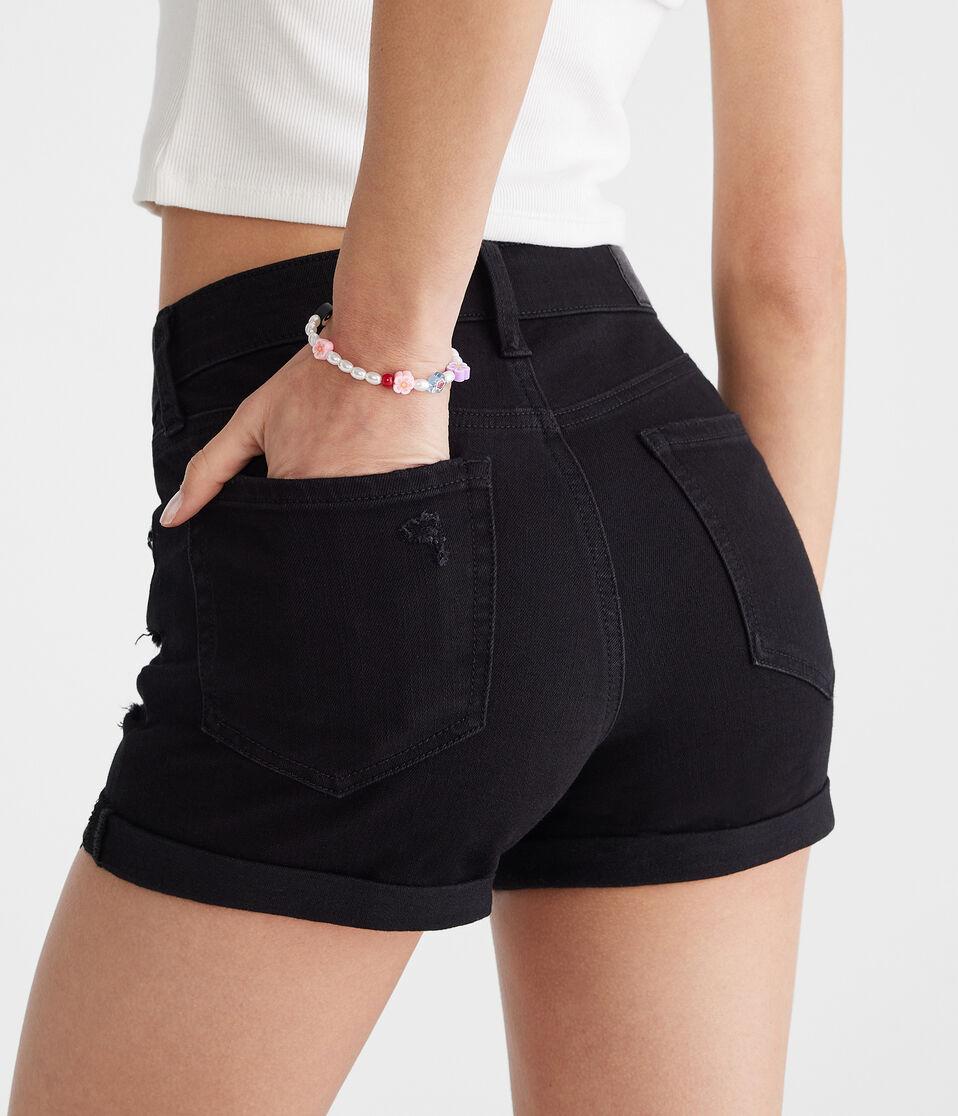 Aéropostale Flex Effects High-Rise Denim Midi Shorts Black