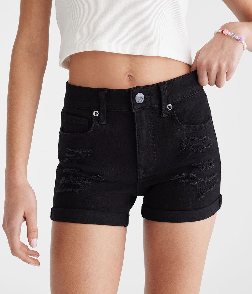 aéropostale Flex Effects High-Rise Denim Midi Shorts black