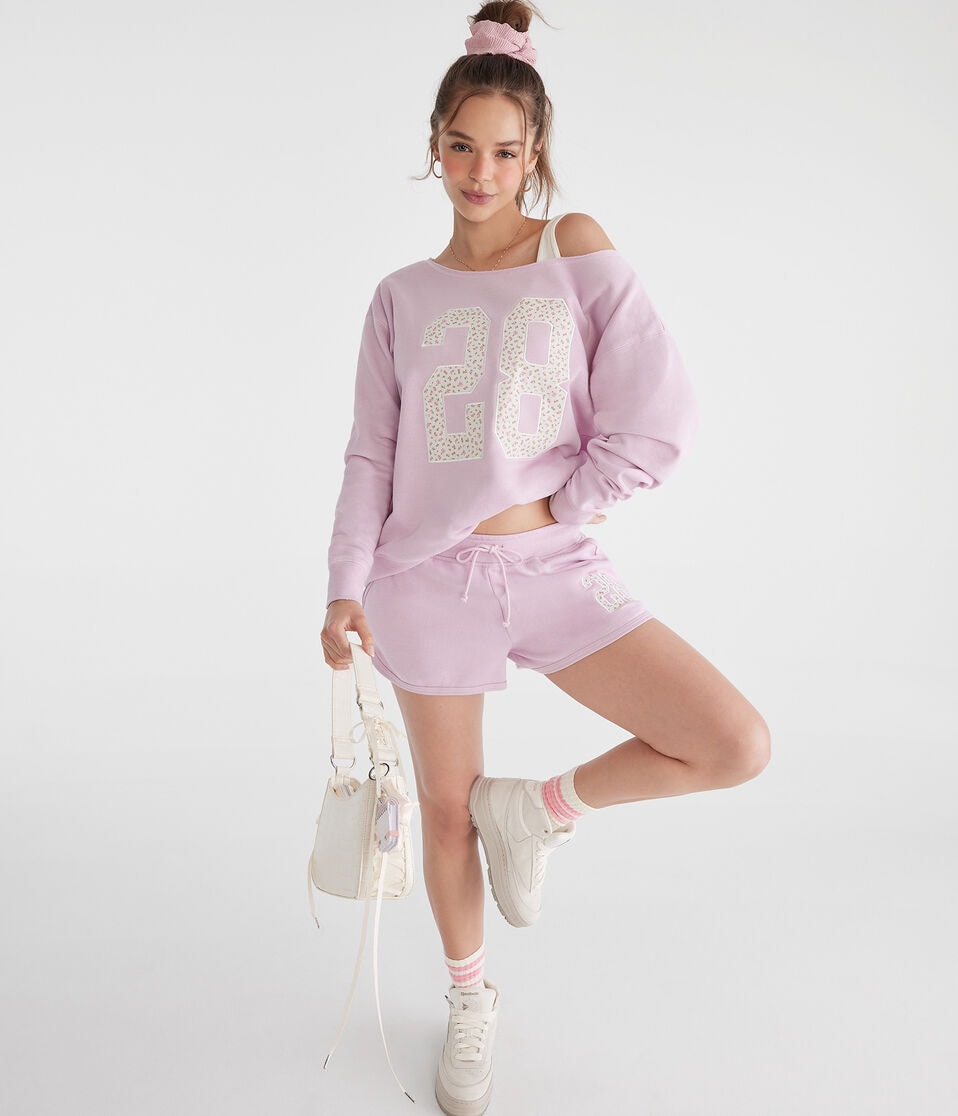 Aéropostale Floral 28 Off-The-Shoulder Crew Sweatshirt Purple Haze