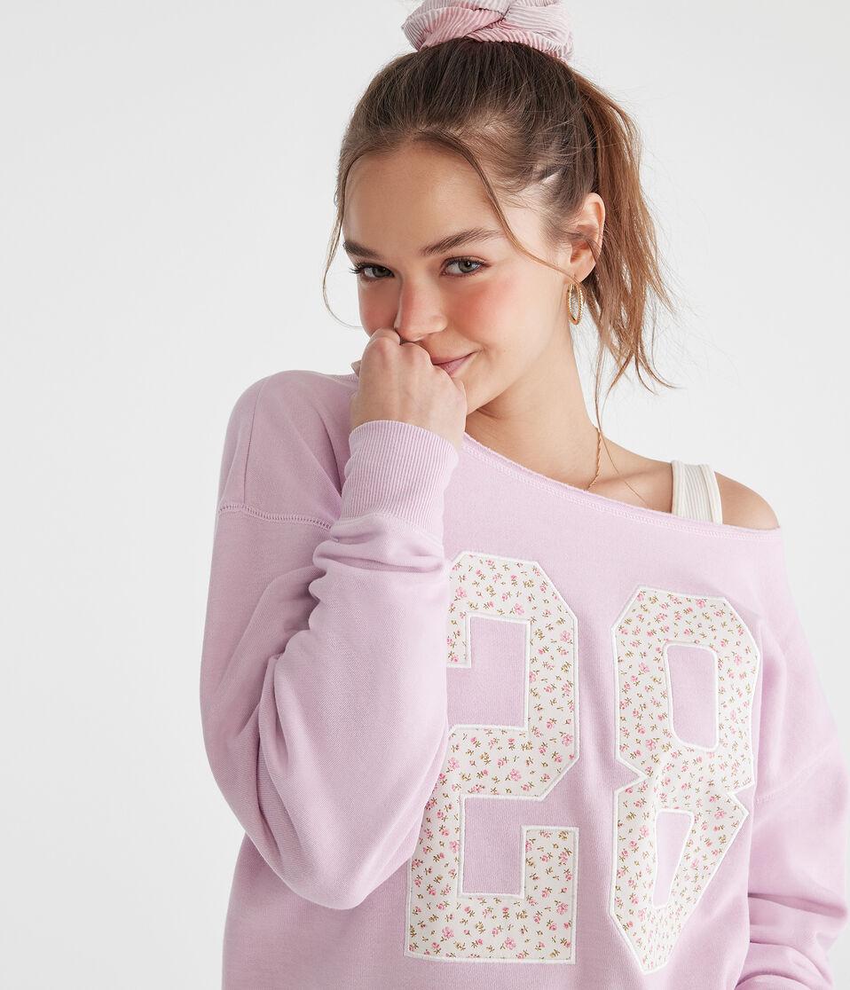 Aéropostale Floral 28 Off-The-Shoulder Crew Sweatshirt Purple Haze
