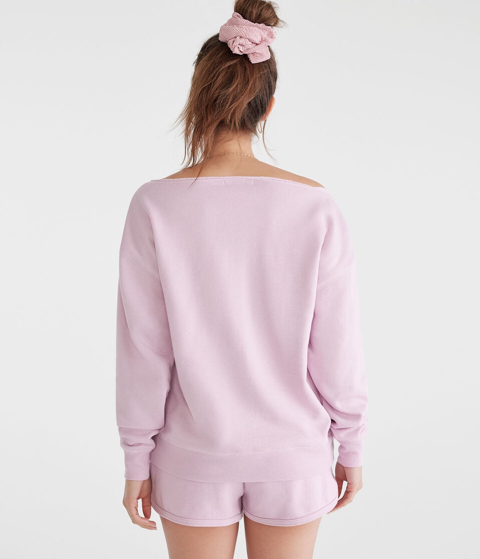 Aéropostale Floral 28 Off-The-Shoulder Crew Sweatshirt Purple Haze