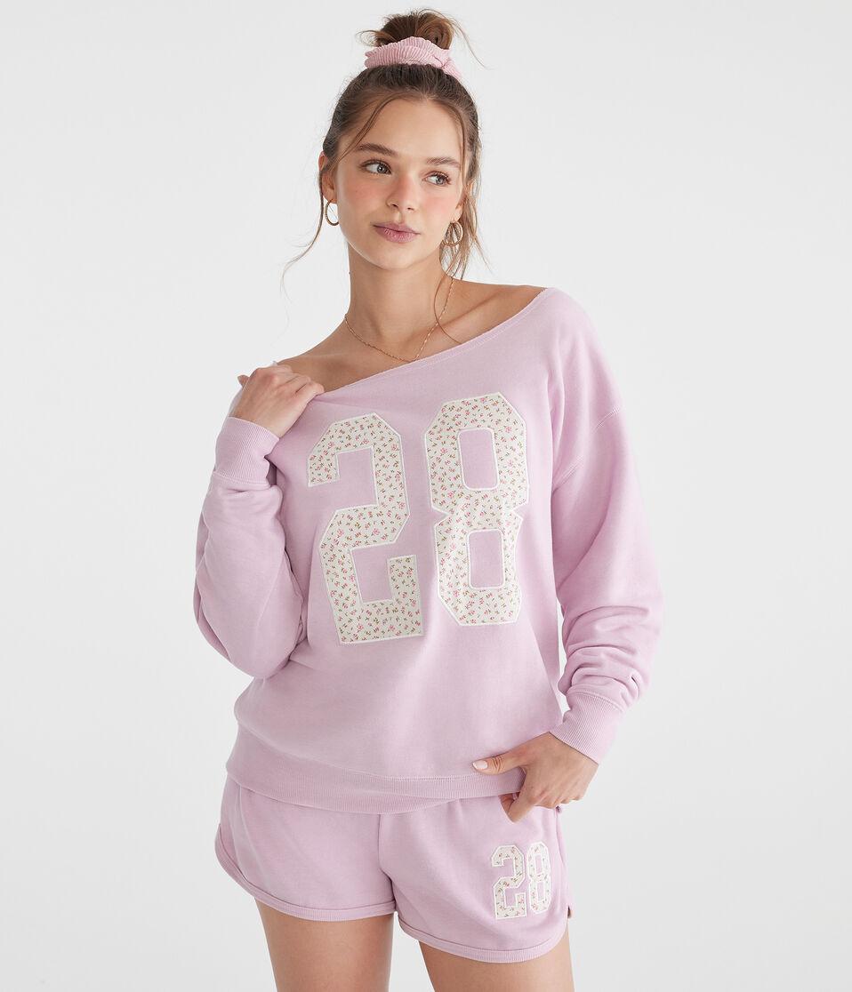 aéropostale Floral 28 Off-The-Shoulder Crew Sweatshirt purple haze