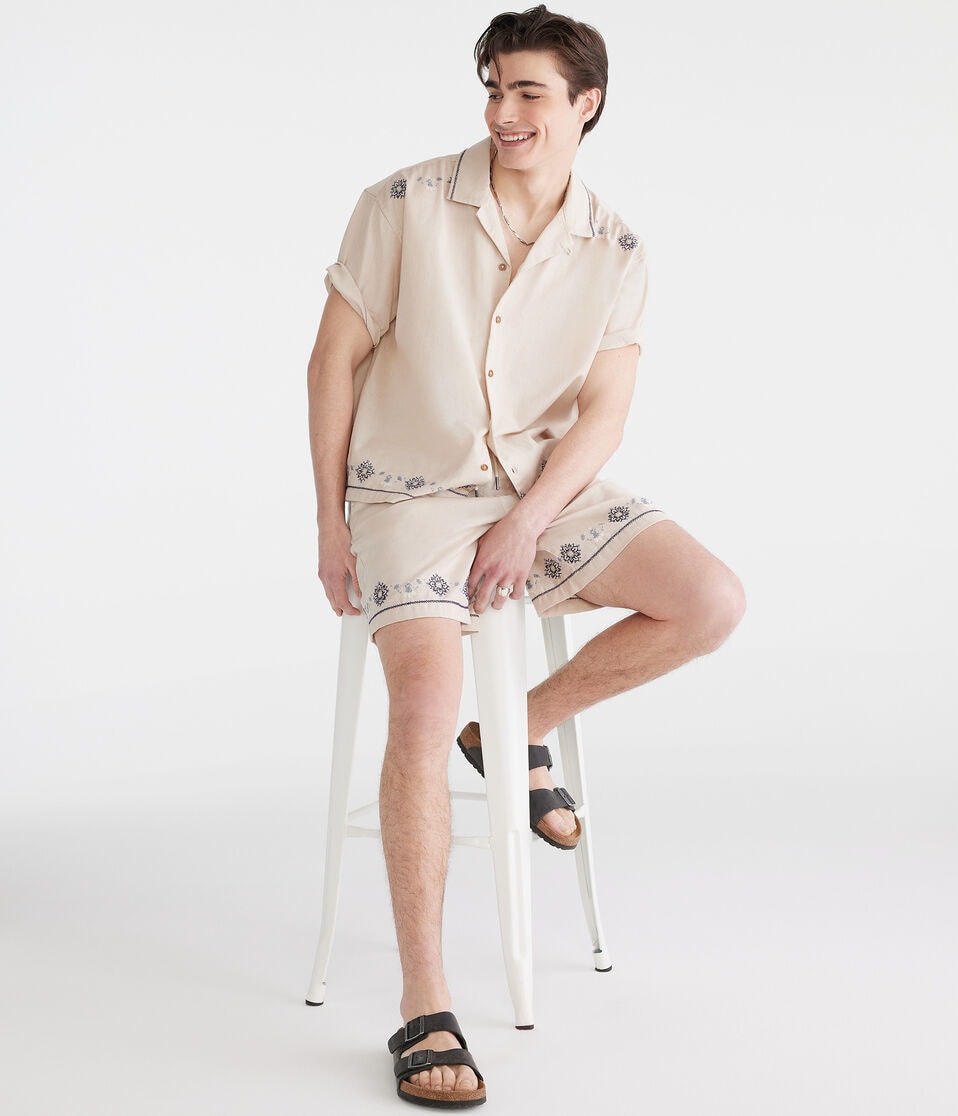 Aéropostale Floral Border All Day Linen Jogger Shorts 7" Bungalow