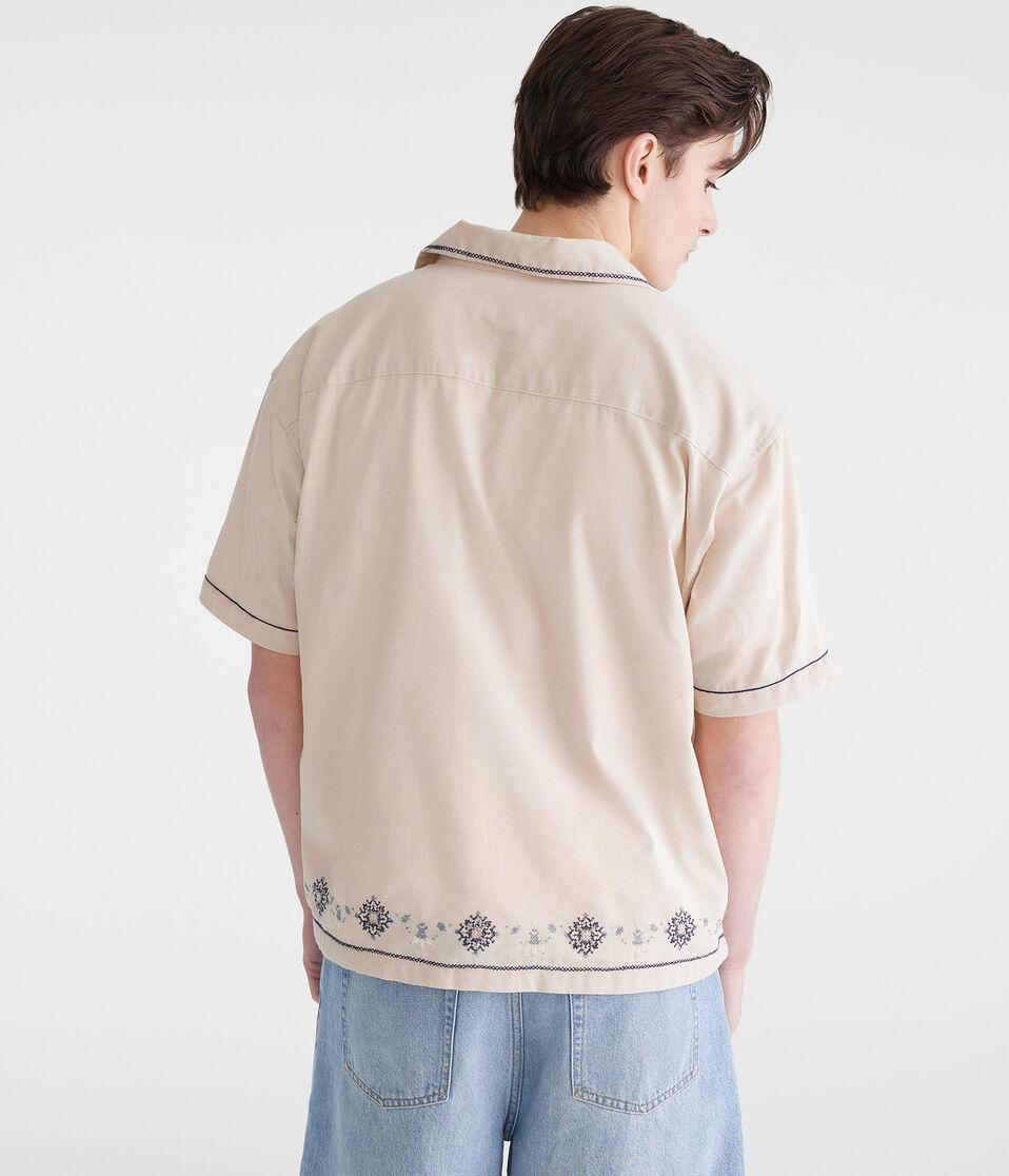 Aéropostale Floral Border Boxy Linen Camp Shirt Bungalow