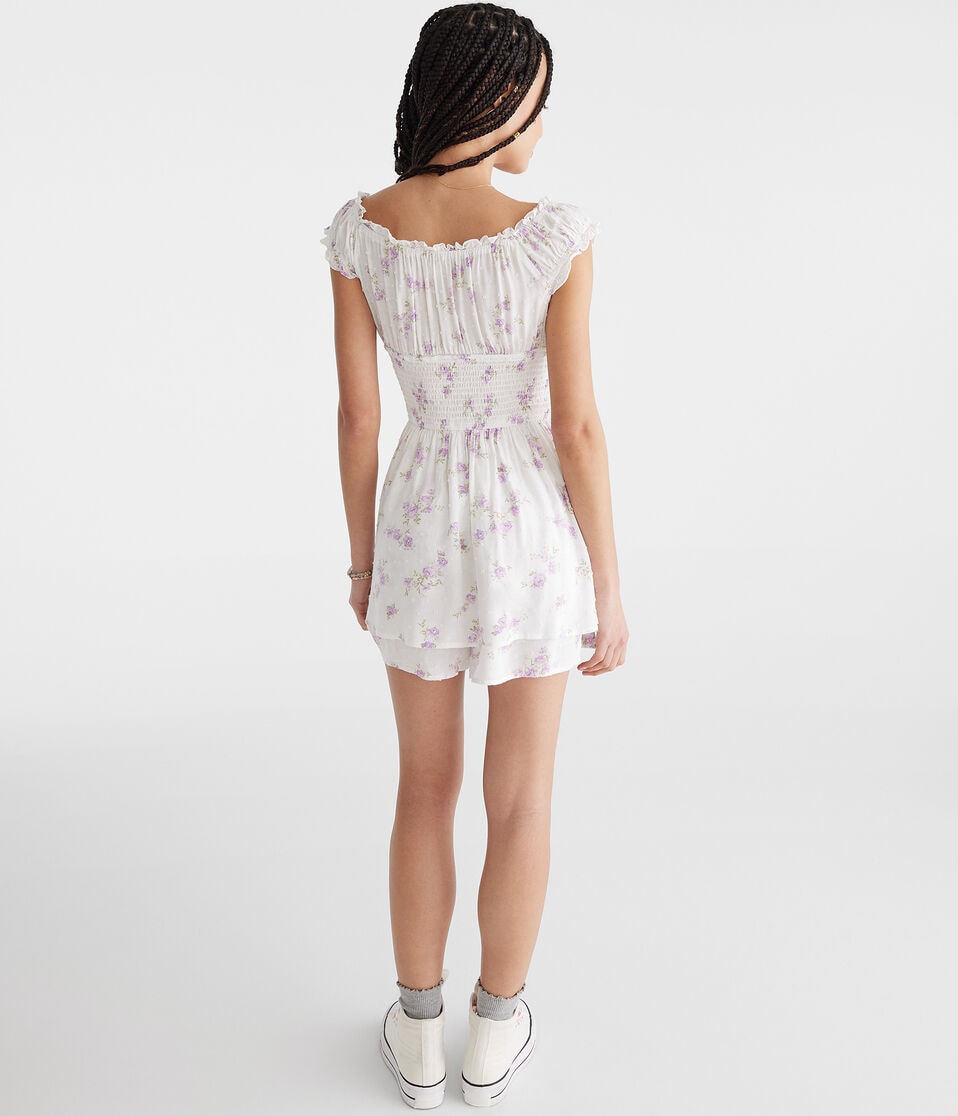Aéropostale Floral Clip Dot Off-The-Shoulder Romper Cream