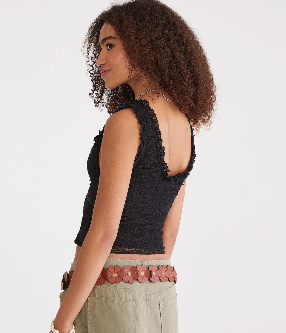 Aéropostale Floral Lace Scoop-Neck Cropped Tank Black Fox