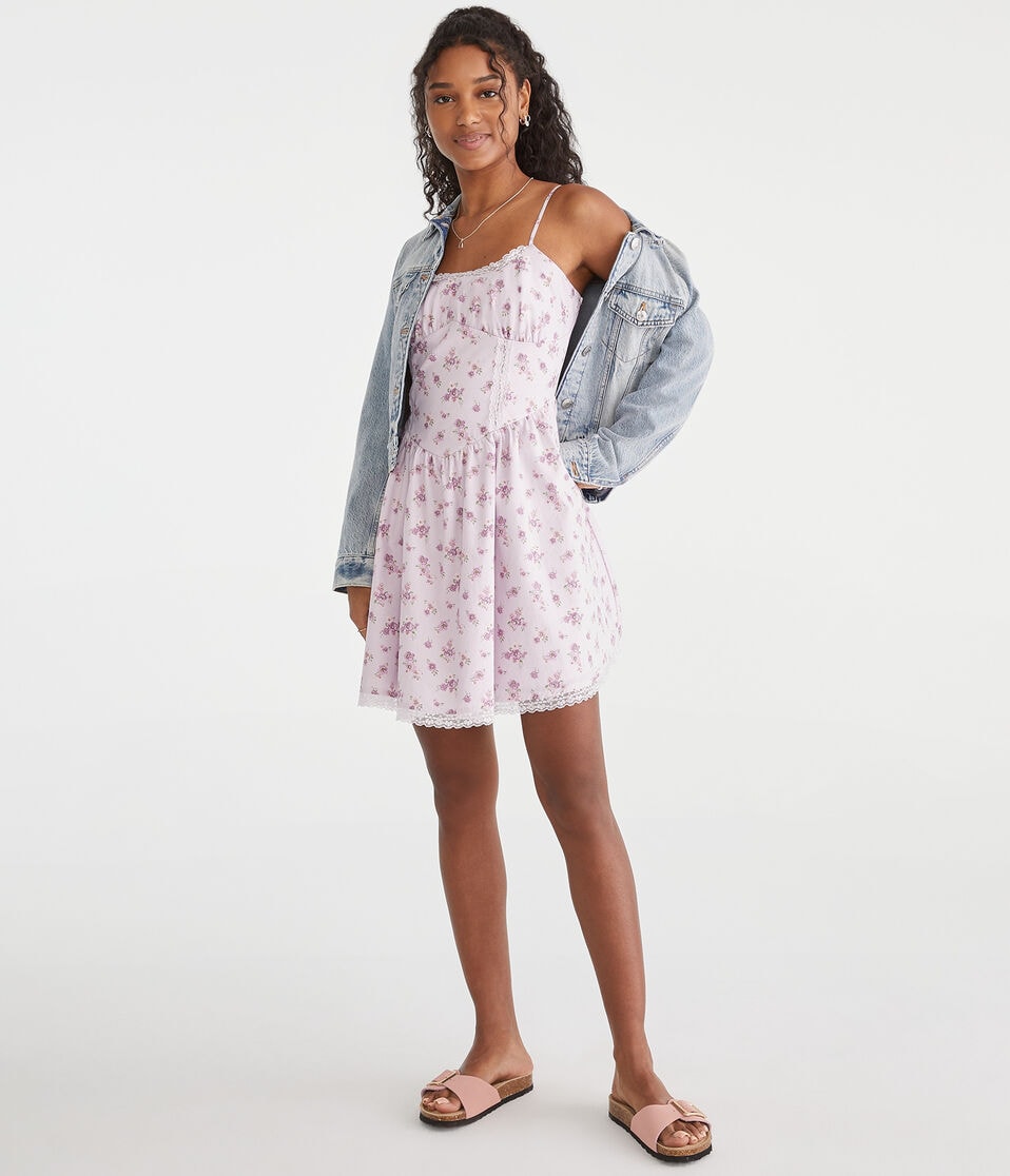 Aéropostale Floral Scoop-Neck Fit & Flare Dress Winsome Orchid