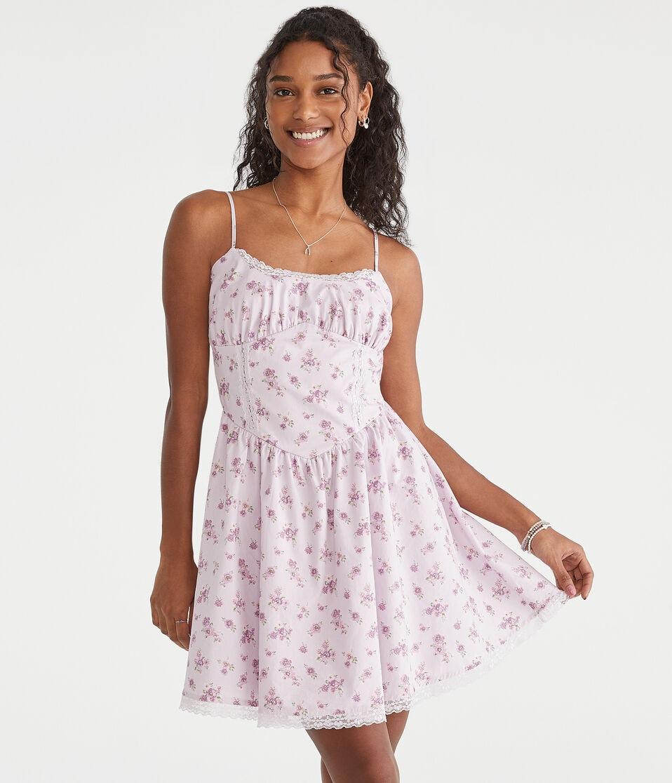 aéropostale Floral Scoop-Neck Fit & Flare Dress winsome orchid