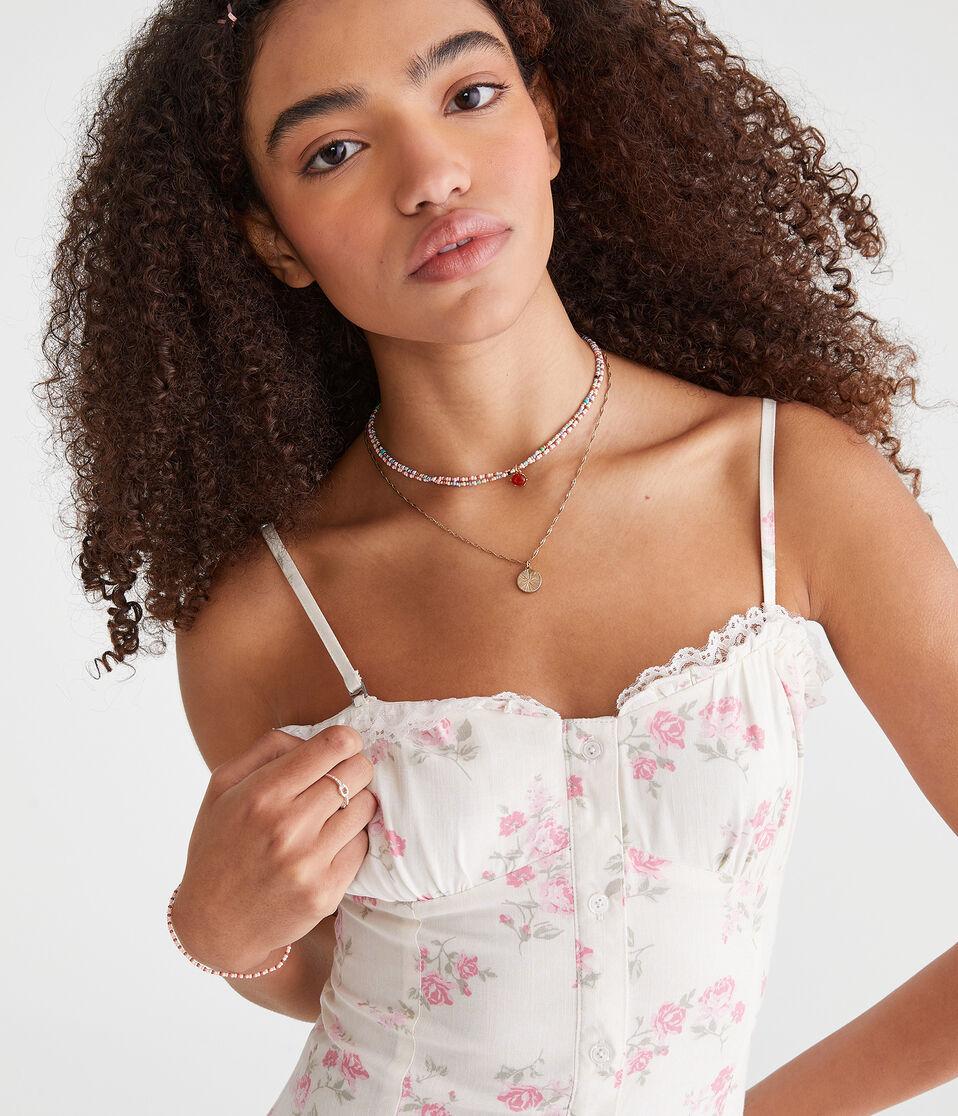 Aéropostale Floral Strapless Drop-Waist Mini Dress Cream