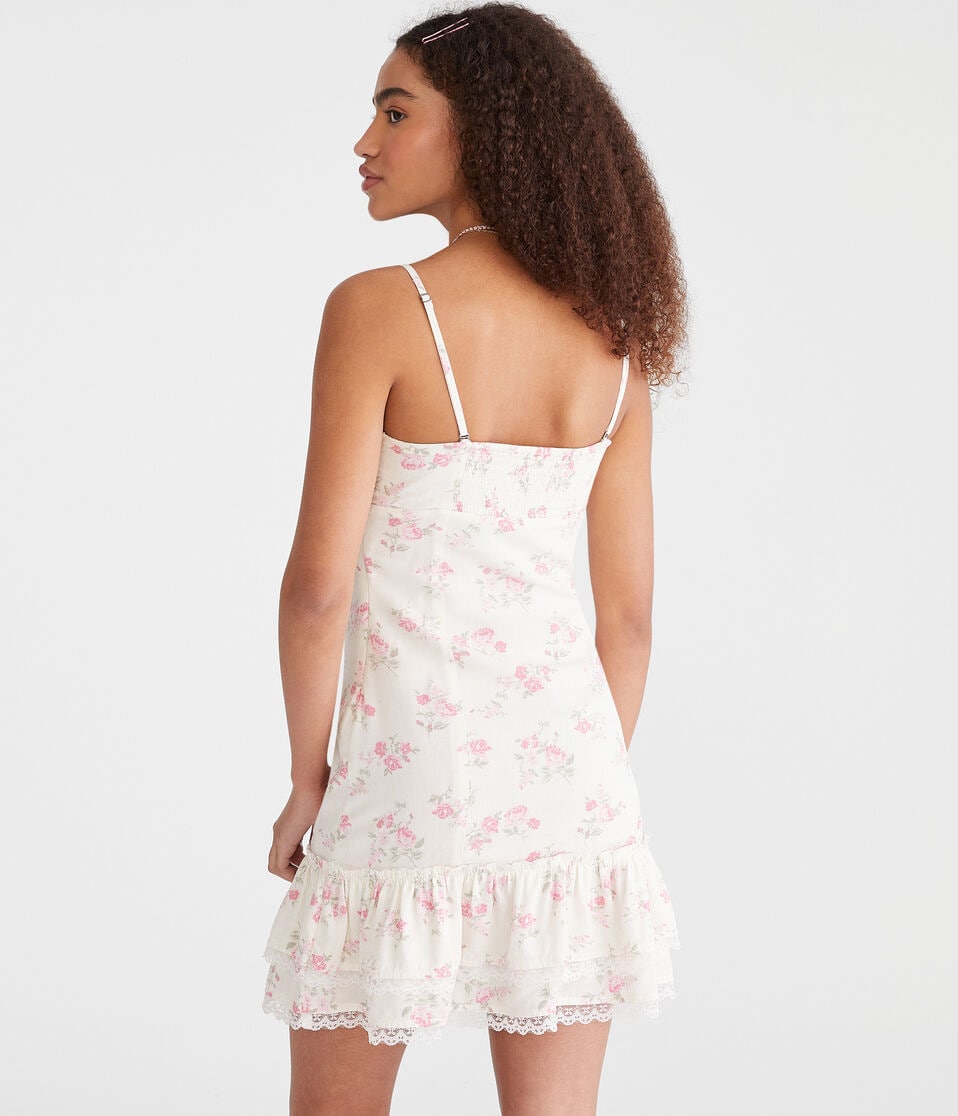 Aéropostale Floral Strapless Drop-Waist Mini Dress Cream