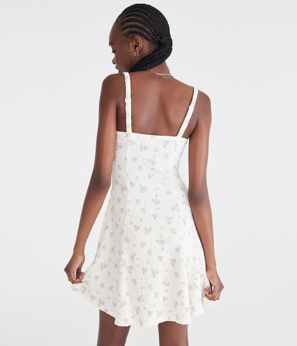 Aéropostale Floral Sweetheart Textured Mini Dress Cream
