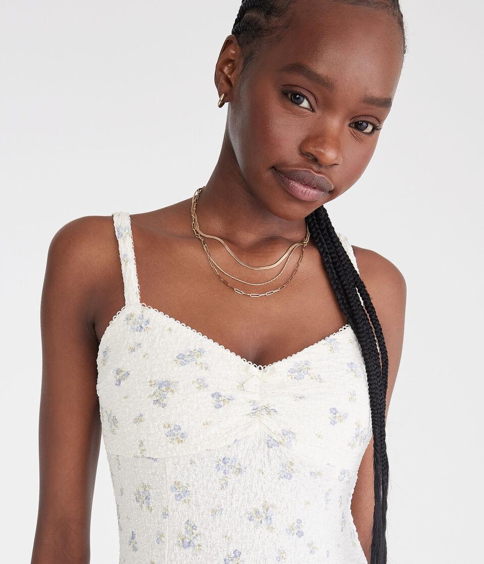 Aéropostale Floral Sweetheart Textured Mini Dress Cream
