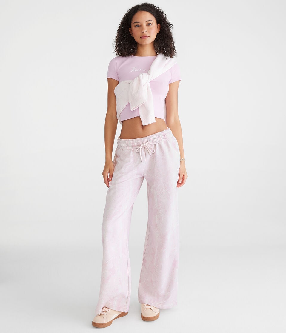 Aéropostale Forest Camo High-Rise Wide Leg Sweatpants Peach Whip