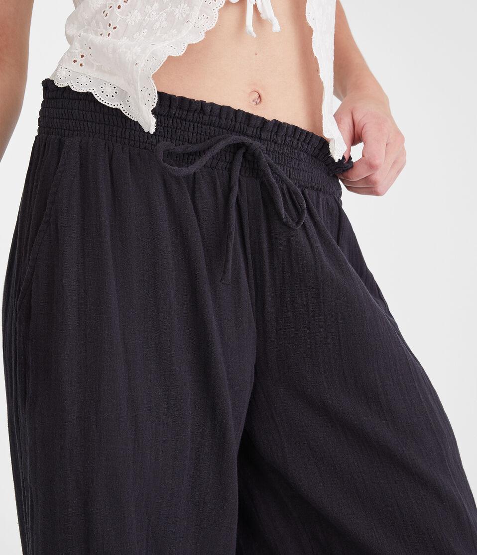 Aéropostale Gauze Wide Leg Drawstring Pants Black Fox