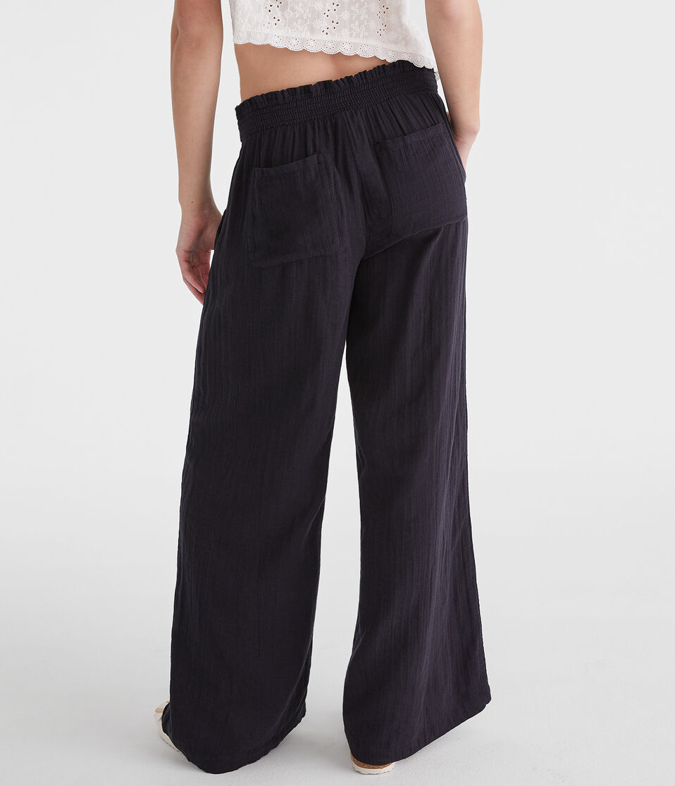 Aéropostale Gauze Wide Leg Drawstring Pants Black Fox