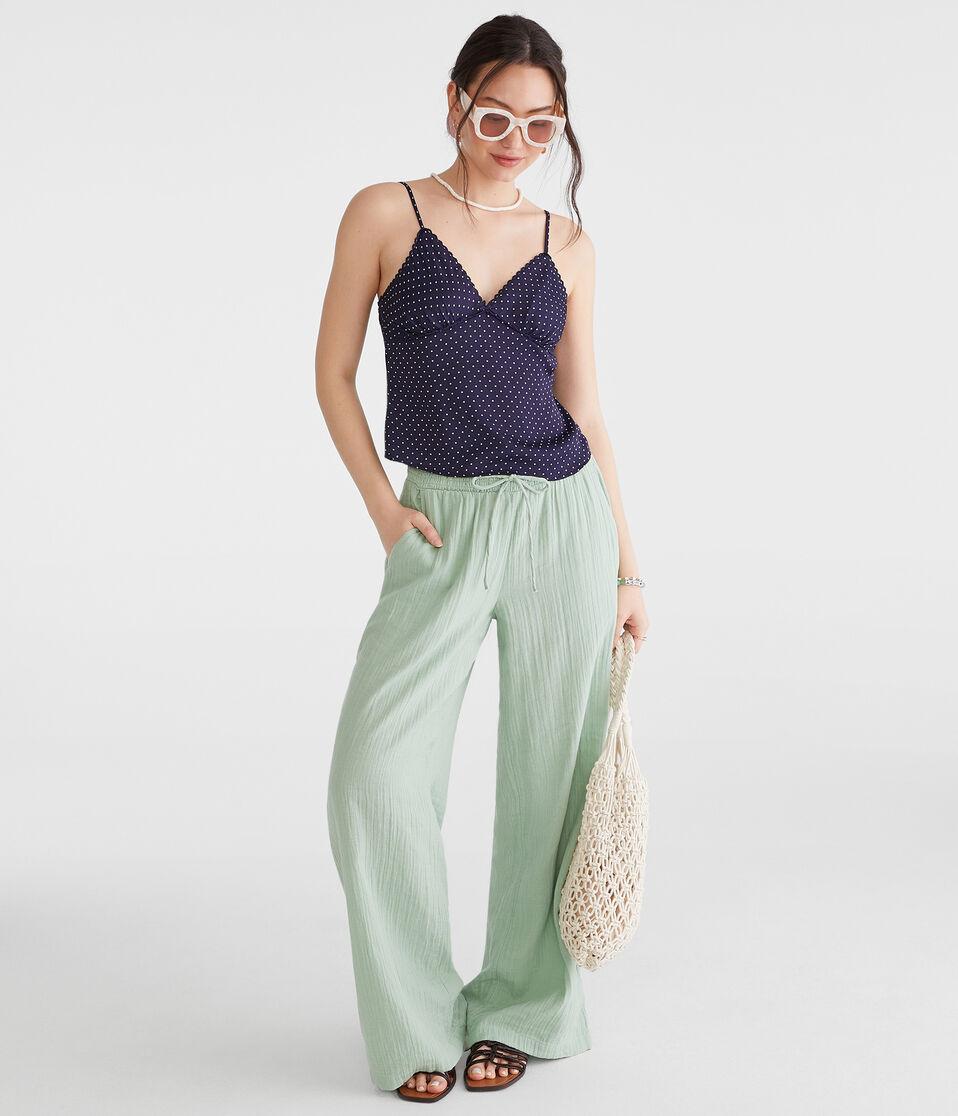 Aéropostale Gauze Wide Leg Drawstring Pants Caper Green