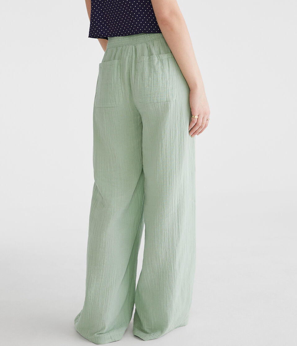 Aéropostale Gauze Wide Leg Drawstring Pants Caper Green