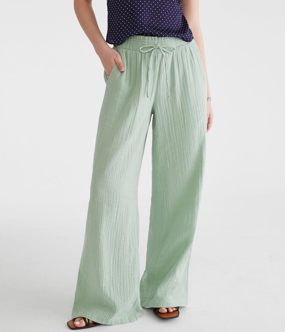 aéropostale Gauze Wide Leg Drawstring Pants caper green