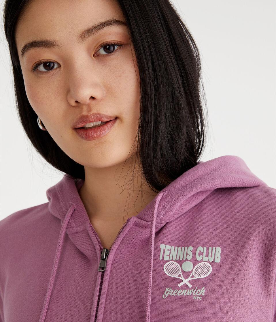 Aéropostale Greenwich Tennis Club Cropped Full-Zip Hoodie Burgundy