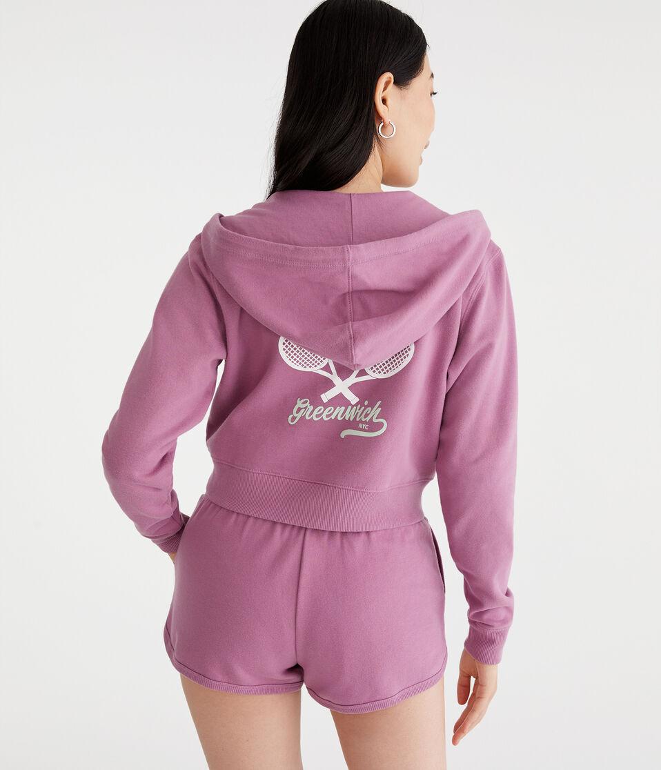 Aéropostale Greenwich Tennis Club Cropped Full-Zip Hoodie Burgundy