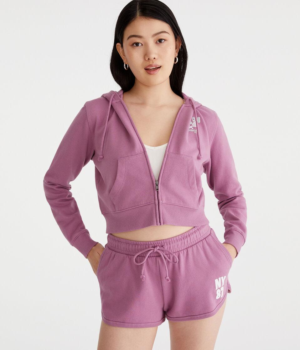 aéropostale Greenwich Tennis Club Cropped Full-Zip Hoodie burgundy