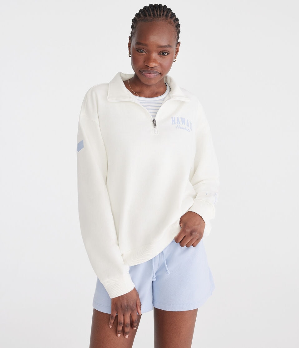 Aéropostale Hawaii Oversized Quarter-Zip Sweatshirt Cream