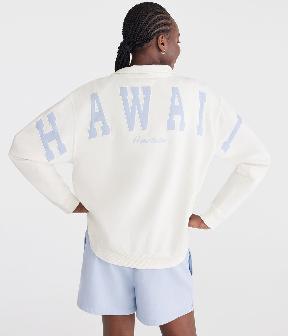 aéropostale Hawaii Oversized Quarter-Zip Sweatshirt cream