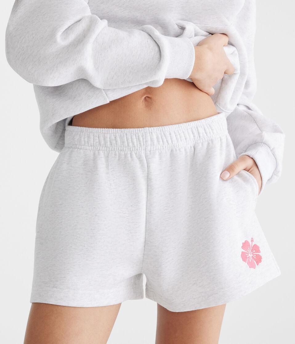 aéropostale Hibiscus Flower High-Rise Fleece Shorts light heather grey