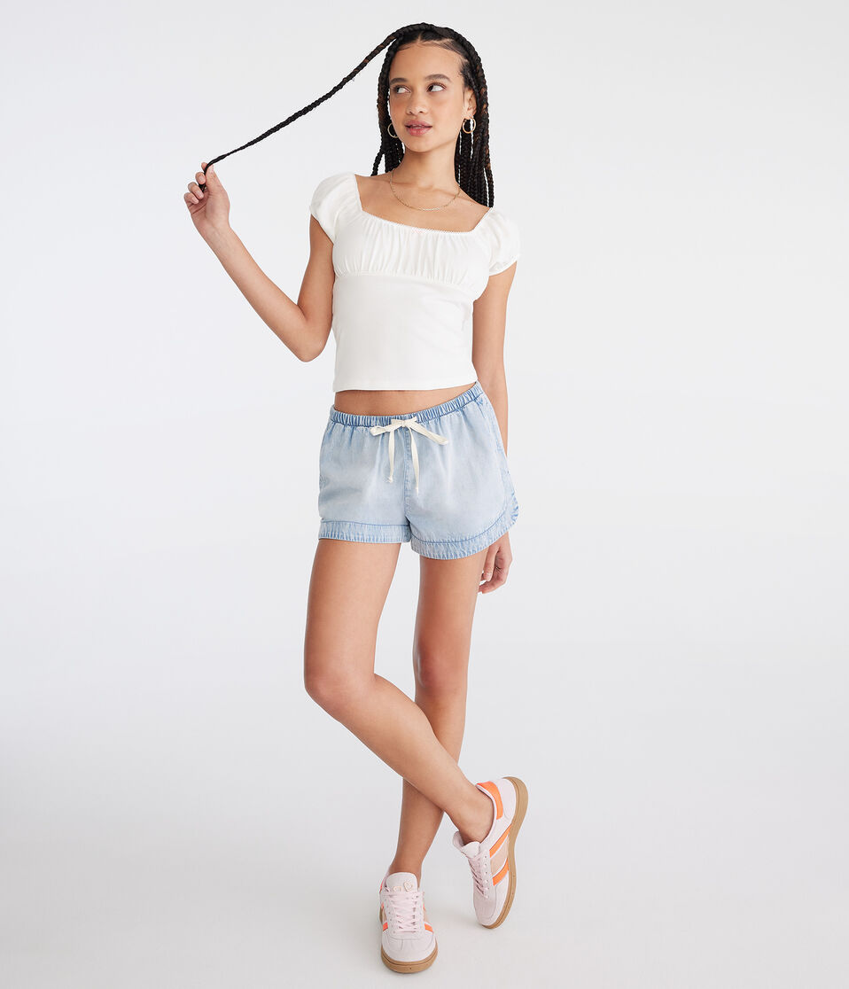 Aéropostale High-Rise Denim Dolphin Shorts Light Wash