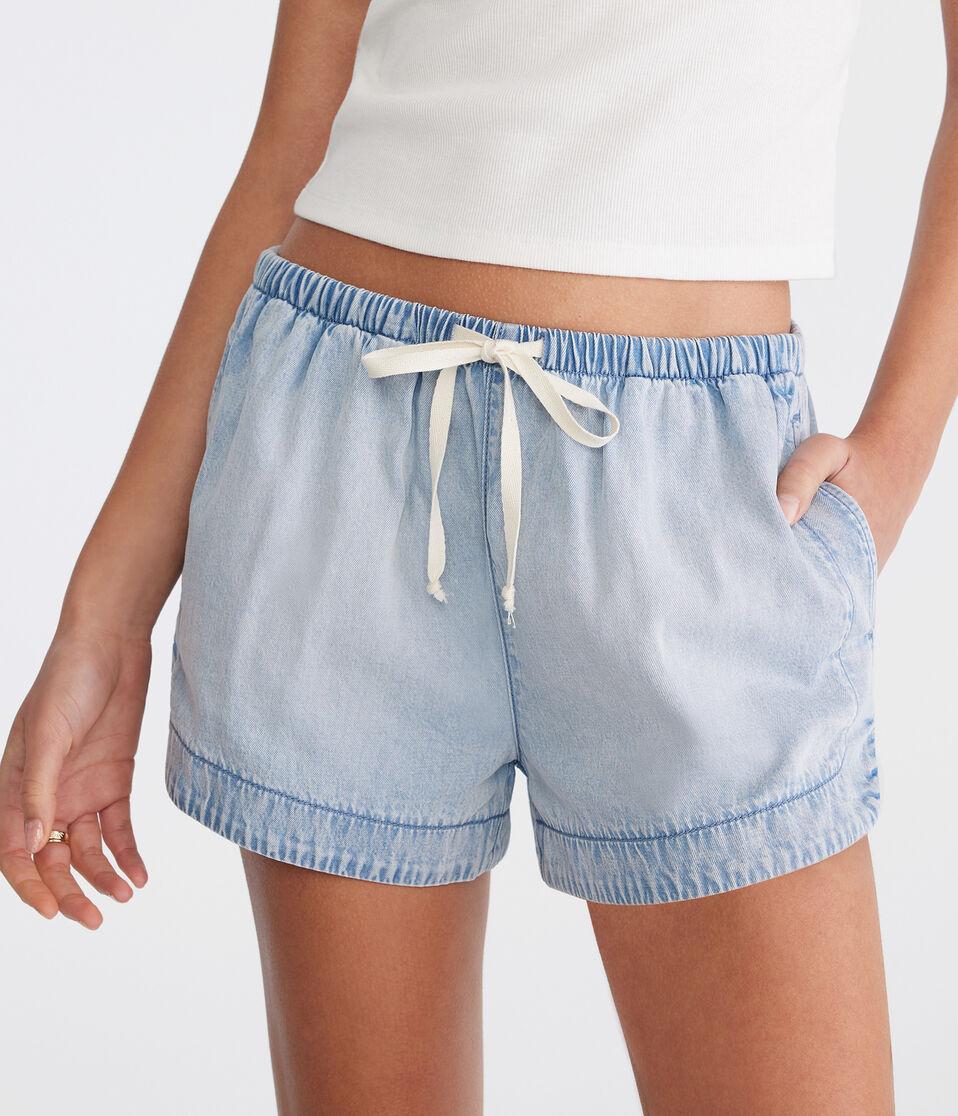 aéropostale High-Rise Denim Dolphin Shorts light wash