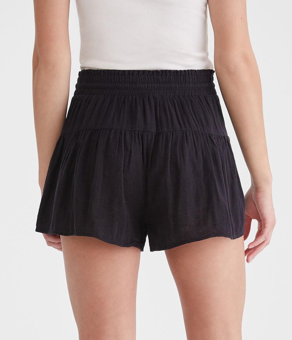 Aéropostale High-Rise Gauze Ruffle Shorts Black Fox