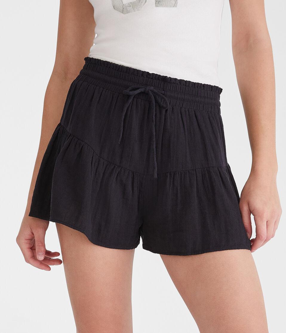 aéropostale High-Rise Gauze Ruffle Shorts black fox